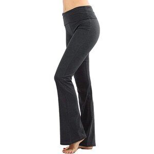 Fold Over Waist Cotton Stretch Flare Leg Boot Cut Yoga Pants Leggings - Charcoal